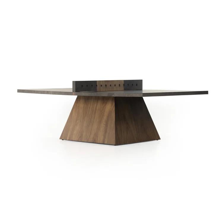 Natural Brown Guanacaste Wood and Iron Ping Pong Table with Net
