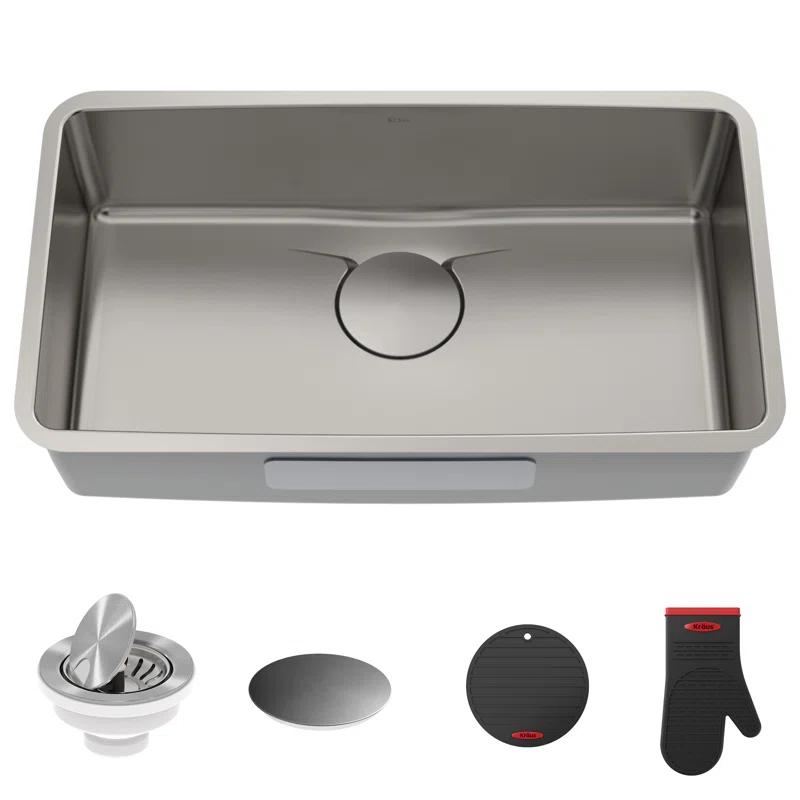 Kraus KD1US33B Dex™️ Series KRAUS 33" L Undermount 16 Gauge Stainless Steel Single Bowl Kitchen Sink