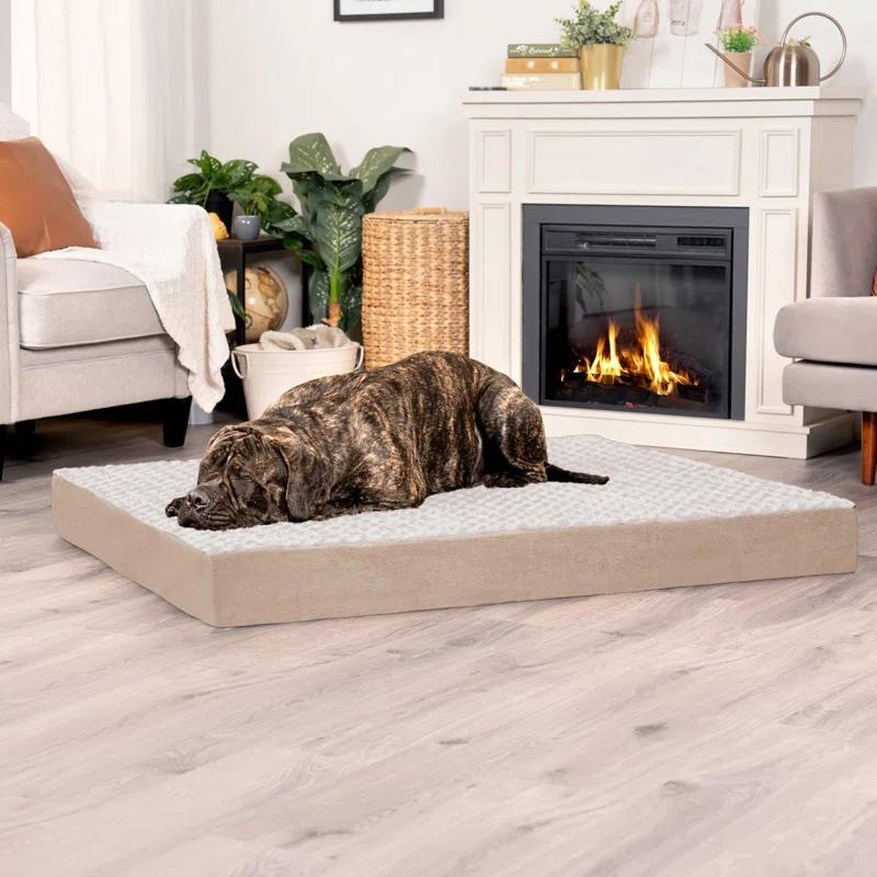 FurHaven Ultra Plush Faux Fur & Suede Orthopedic Foam Deluxe Mattress Dog Bed