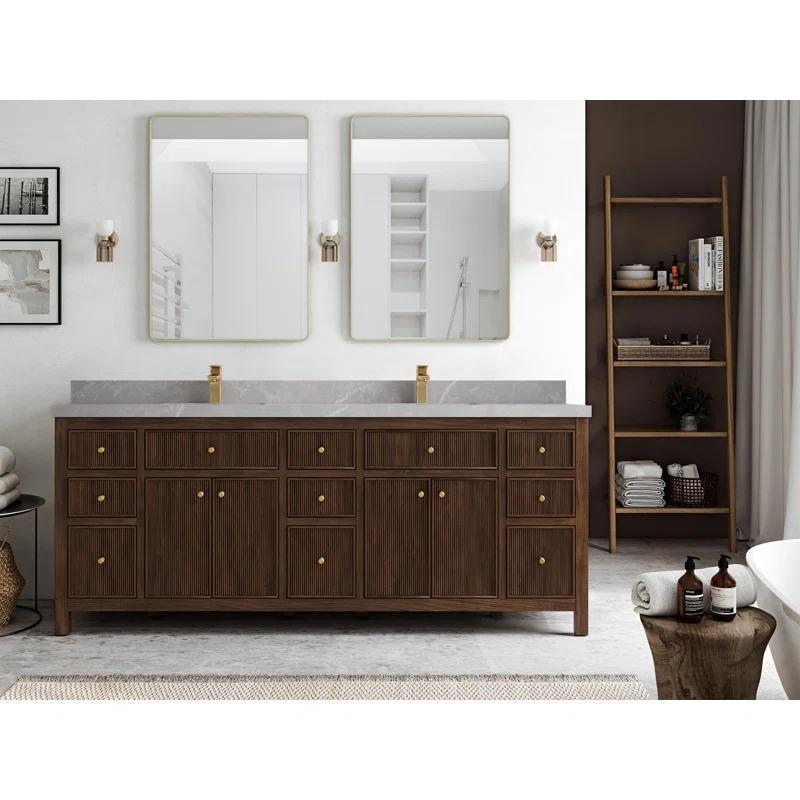 Willow Collections Sonoma 84 In. W X 22 In. D Double Sink Bathroom Vanity In Dark Walnut With Cove Edge White