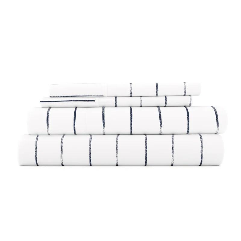 IEnjoy Home Distressed Navy Coastal Stripe Pattern Microfiber Sheet Set