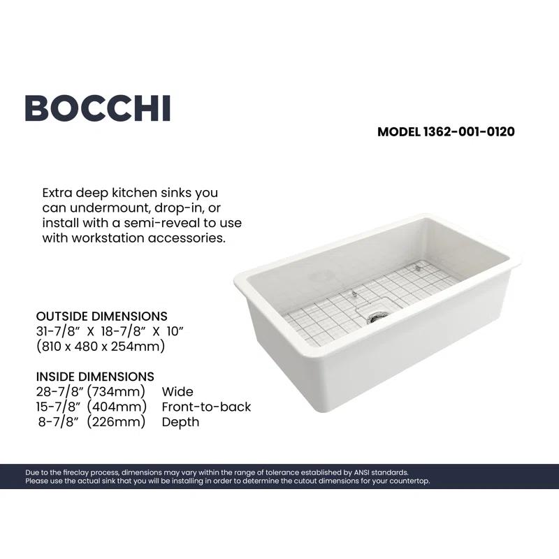 BOCCHI 1362-001-0120 Sotto 32'' L Undermount Fireclay Kitchen Sink