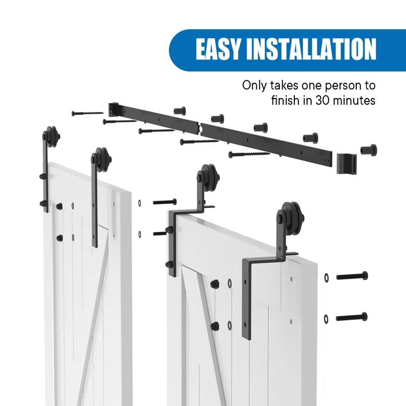 Lazio Steel Double Door Barn Door Hardware Kit Single Bypass