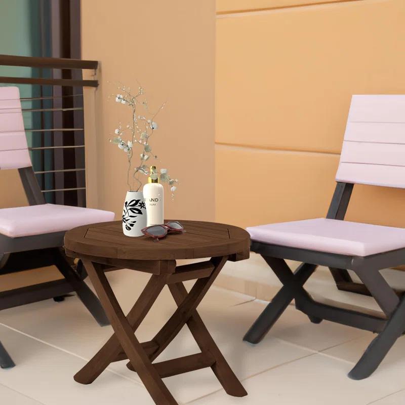 RRI Goods RRI Goods Teak Wood Folding Round Coffee Table, Teak Oil Finish for Camping & Outdoor Entertaining, Ideal Table for Backyard, Porch, Balcony (20"D x 20"W x 18"H)