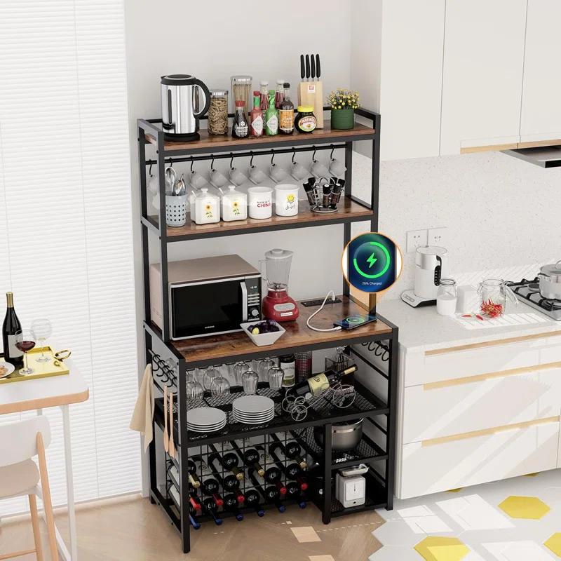 17 Stories Higginsville Wine Bar Cabinet with Outlet and LED Light