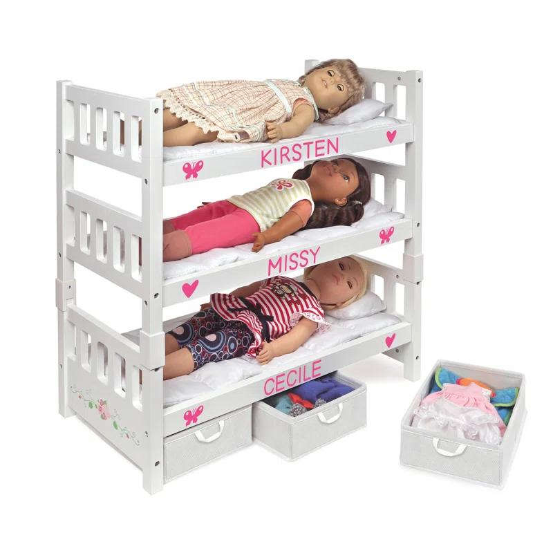 Badger Basket 1-2-3 Convertible Doll Bunk Bed with Bedding, Baskets, and Free Personalization Kit