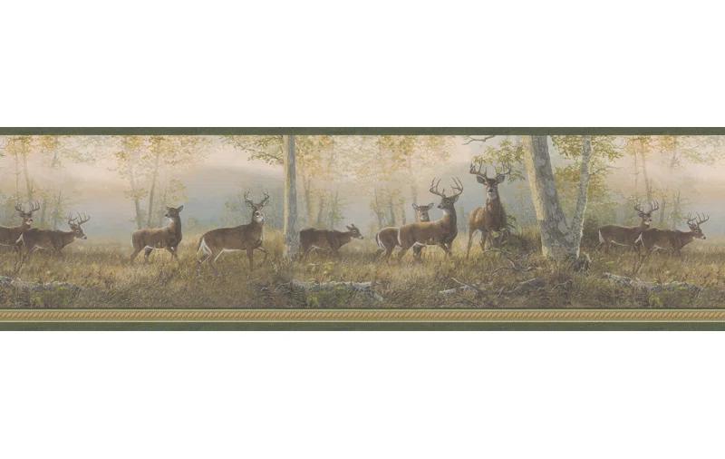 Chesapeake Storrie Green Deer Border Prepasted Non Woven Wallpaper, 6.5-in by 15-ft, 8.1 sq. ft.