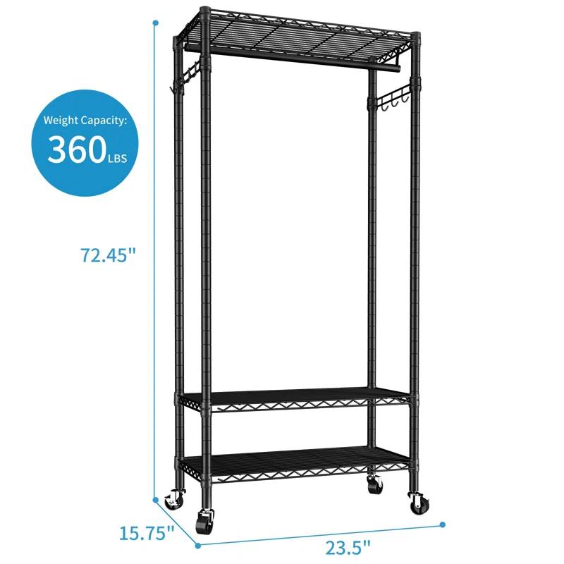 Heavy Duty Rolling Garment Rack - 3-Tier Adjustable Wire Shelving