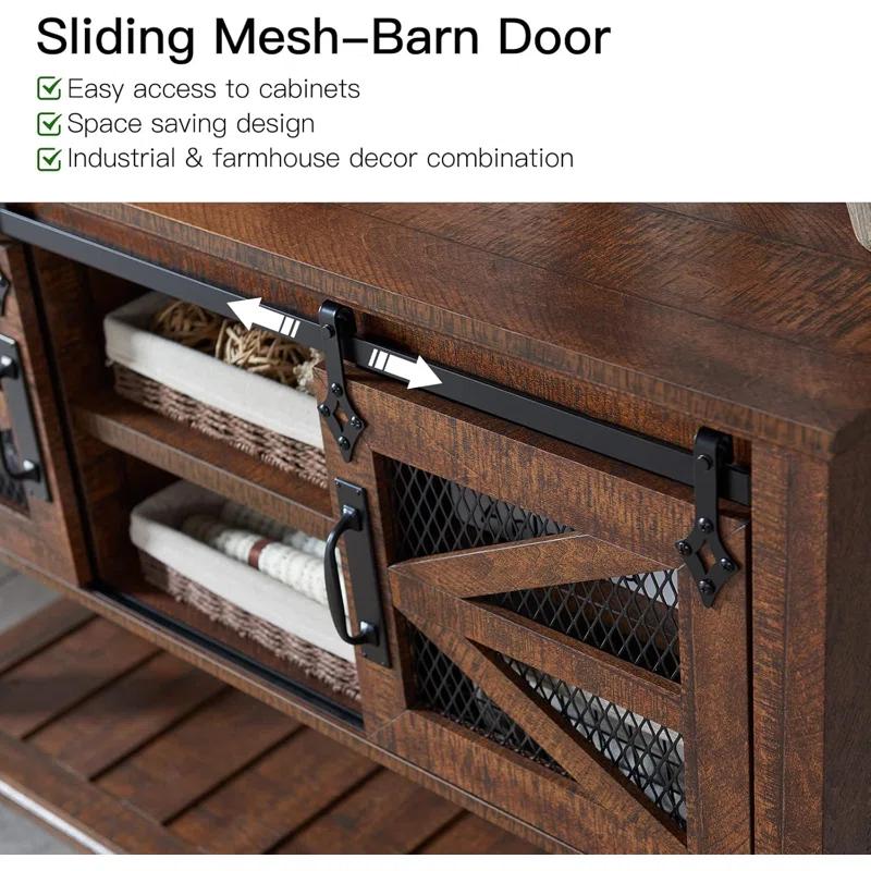 Rosalind Wheeler Entryway Table w/Sliding Barn Doors, 46'' Farmhouse & Industrial Console Table with Storage, Rustic Sofa Table w/Adjustable Shelf & Open Shelf for Entryway, Hallway, Livingroom, Reclaimed Barnwood