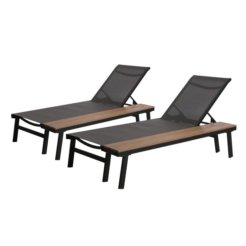 Hokku Designs Waterloo Chaise Lounge With Attached Wood Side Table(Set Of 2)