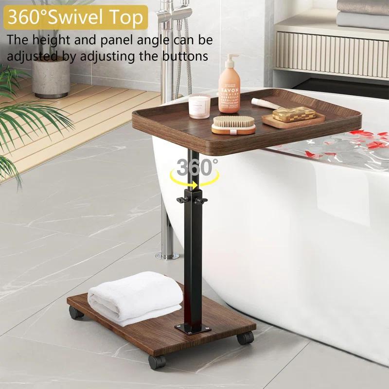 17 Stories C Table End Table Adjustable Height, 360°Swivel TV Tray Table For Small Spaces, C Shaped Side Tables With Wheels, White