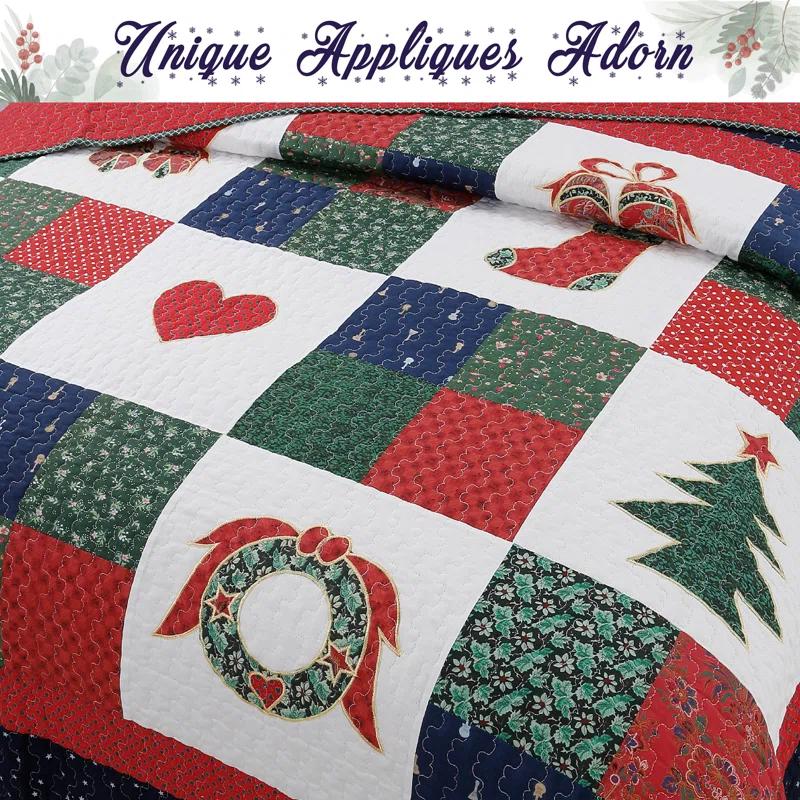 Cozy Line Home Fashion Happy Christmas Christmas Reversible Farmhouse Country Quilt Set