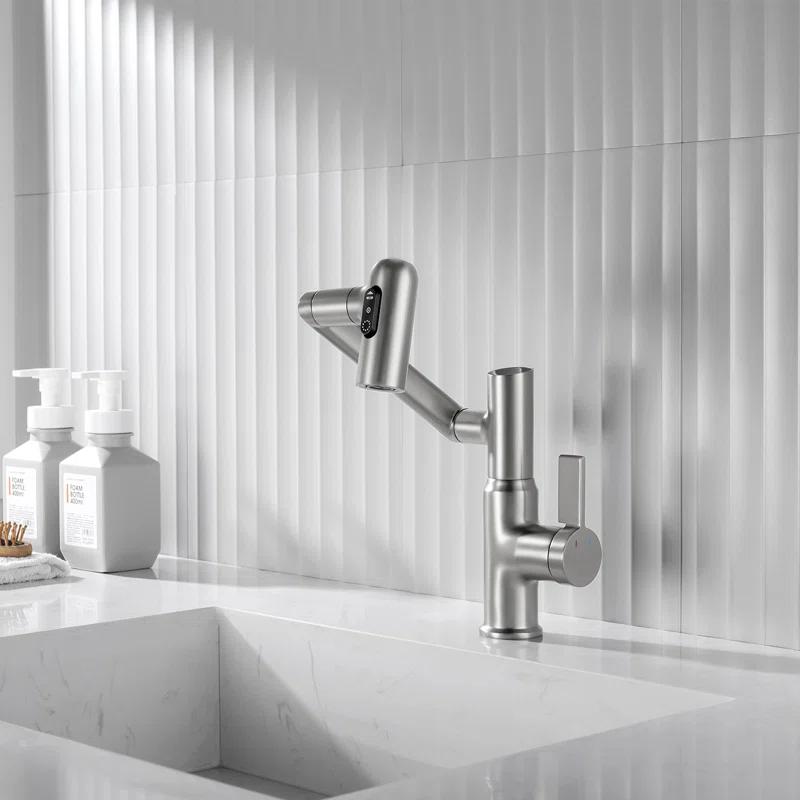 Lefton BF2204-0 Lefton Rotatable Single Hole Bathroom Faucet with Temperature Display BF2204