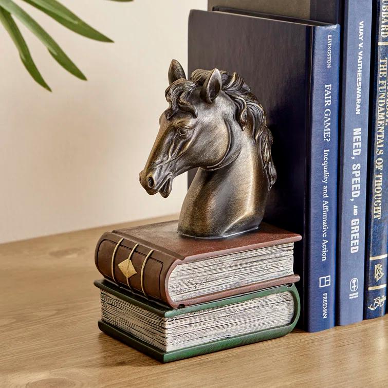 Gracie Oaks Nolley Horses on Books Non Skid Bookends (Set of 2)