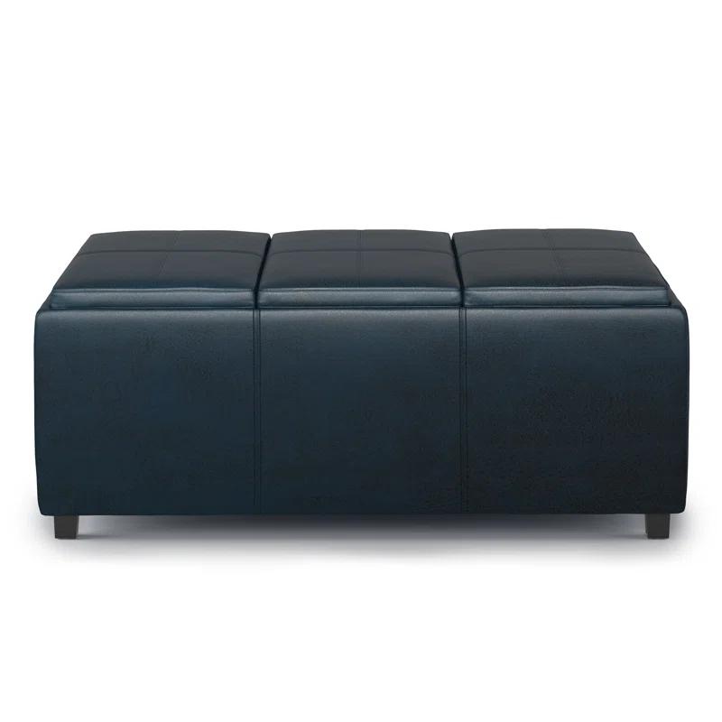 Simpli Home Avalon 42"W Upholstered Storage Ottoman with 3 Flip-Over Serving Trays