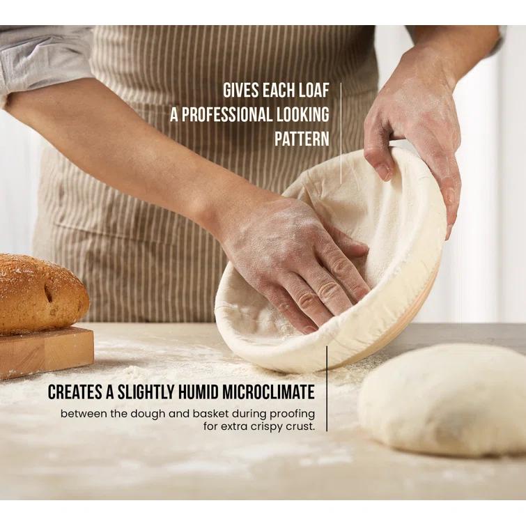 kook Kook 2-Piece 9-Inch Banneton Bread Proofing Basket Set with Linen Liners (Set of 2)