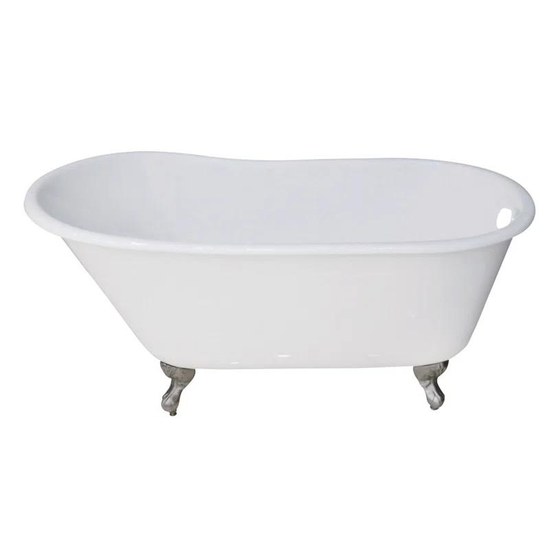 Kingston Brass Aqua Eden 53-Inch Cast Iron Oval Single Slipper Clawfoot Tub (No Faucet Drillings)