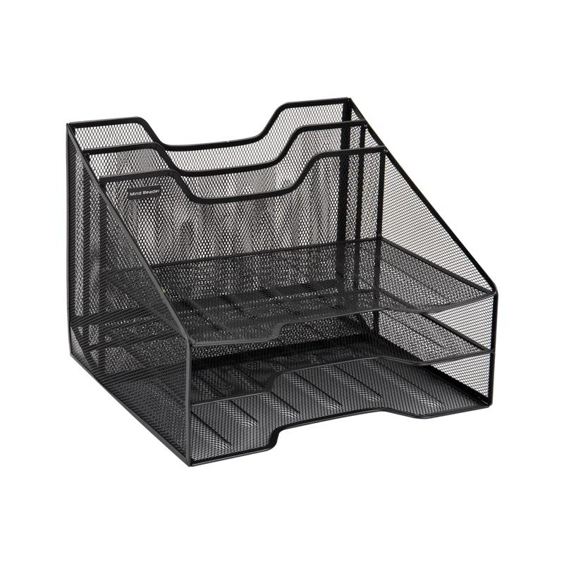 Mind Reader Desktop Organizer, Vertical File Holder, Paper Trays, Office, Metal Mesh, 12.5"L x 11.5"W x 9.5"H