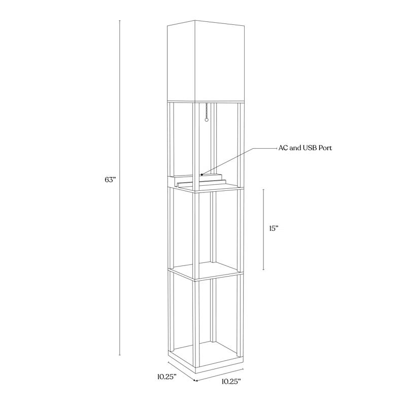 Maxwell 63 in. Traditional USB Charging LED Energy Efficient 3-Shelf Floor Lamp with Fabric Square Shade