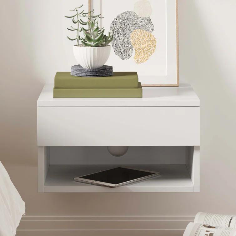 Nathan James Modern Floating Bedroom Nightstand with Storage Drawer and Open Shelf Cubby