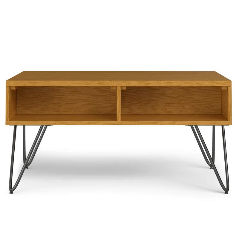 Simpli Home Hunter 36"W Solid Wood Industrial Small Lift Top Coffee Table with Hidden Storage and Metal Hairpin Legs