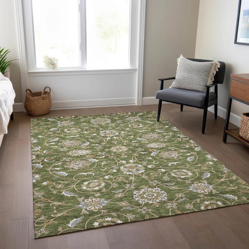 Machine Washable Indoor/Outdoor Cicel ACN1149 Olive Rug