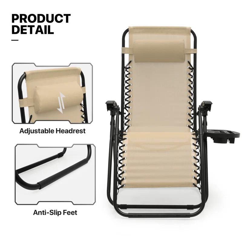 Arlmont & Co. Zero Gravity Chairs Recliners Outdoor Adjustable Foldable Reclining Lounge Chairs with Cup Holder (Set of 2)
