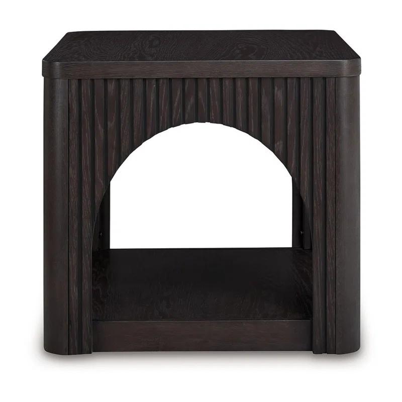 Benjara Yini Square Side End Table, Lattice, Arch Design, 24 Inch Black Wood