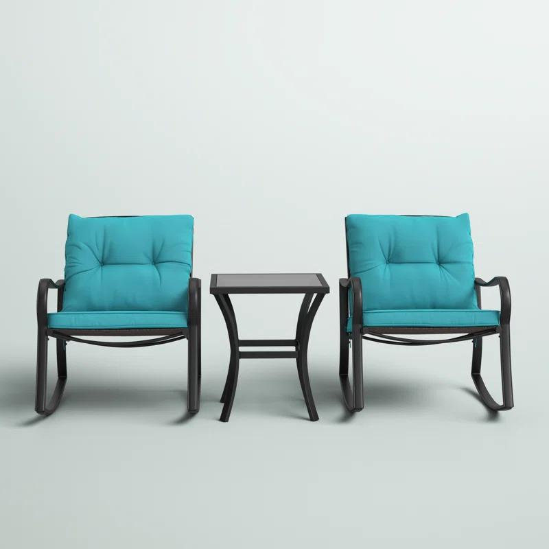 Mercury Row® Preciado 3 Piece Outdoor Patio Set With Cushions-Rocking Chair for Balcony, Lawn and Porch