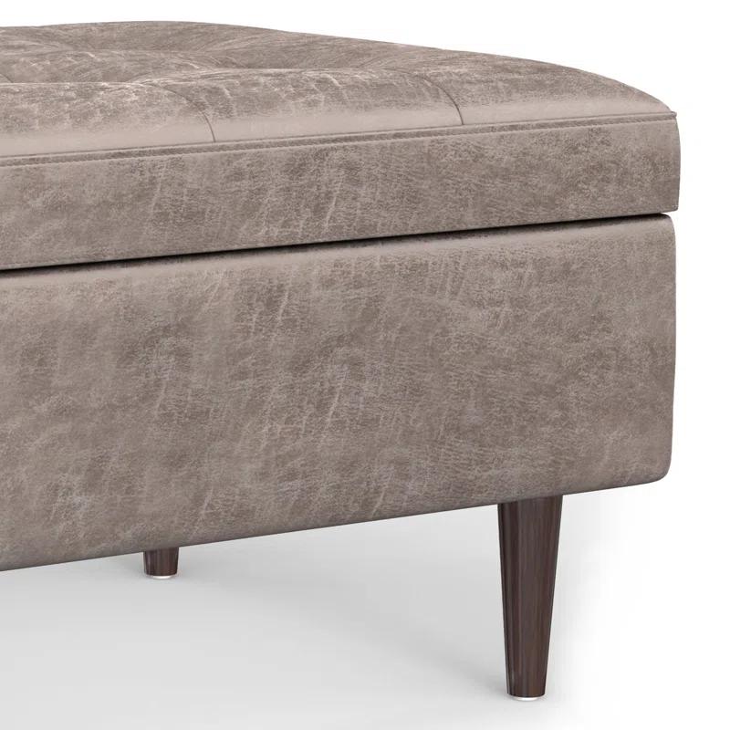 Simpli Home Shay 34"W Upholstered Coffee Table Storage Ottoman with Lift Top and Tufted Detailing
