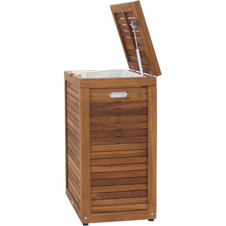 Aqua Teak Moti Wood Laundry Hamper with Handles