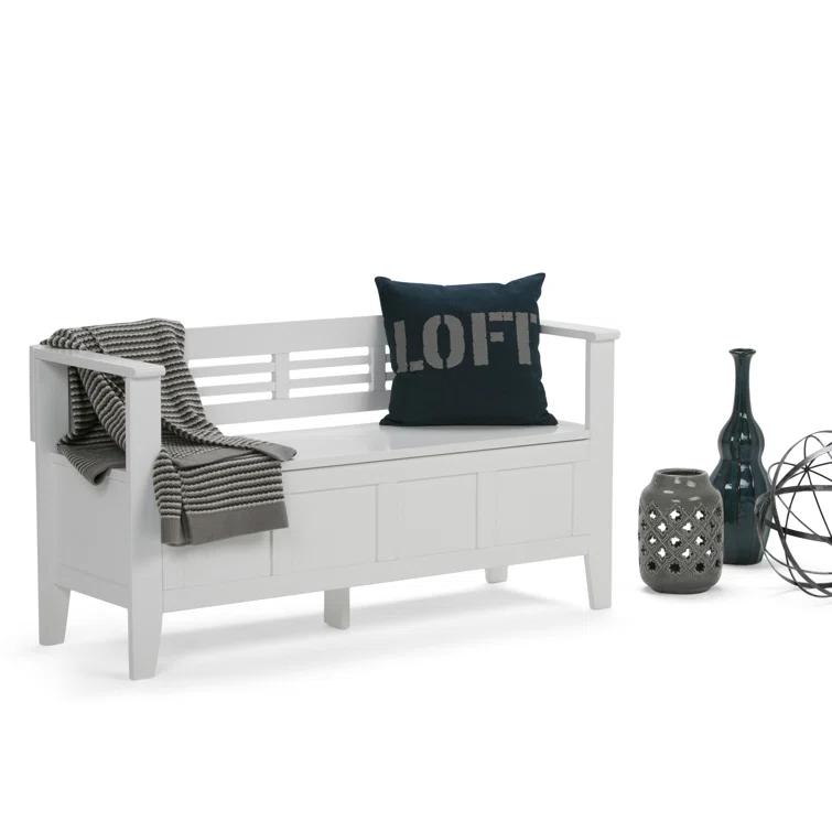 Simpli Home Adams 48"W Solid Wood Contemporary Entryway Storage Bench with Lift-Top Lid and Dual Compartments