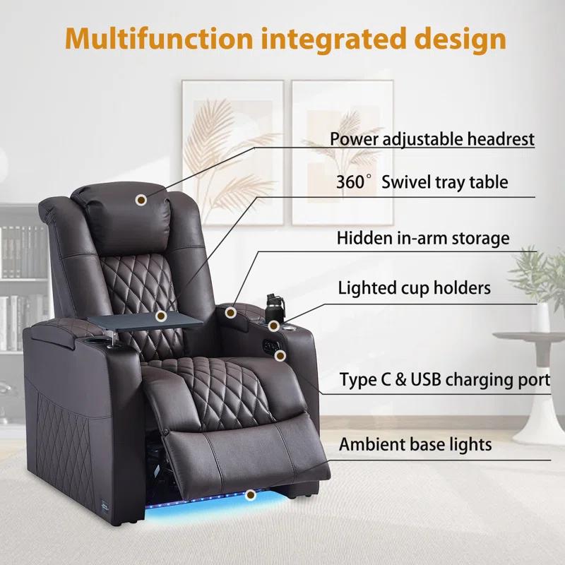 Ivy Bronx Ivy Bronx Leather Home Theater Seating Dual Power Movie Theater Chairs Theater Recliner Sofa