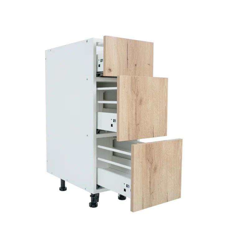 Cambridge 17 34.5'' H Ready to assemble Light Oak Vanity Base Kitchen Cabinet, 3 Drawer