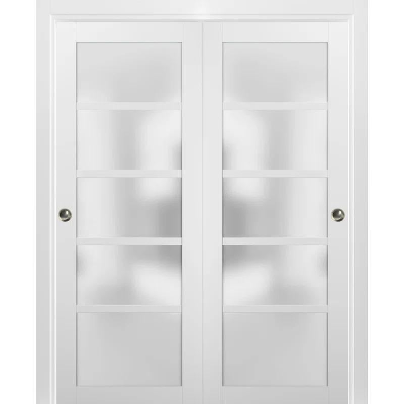 SARTODOORS Quadro Frosted Glass Sliding Closet White Doors with Installation Hardware Kit