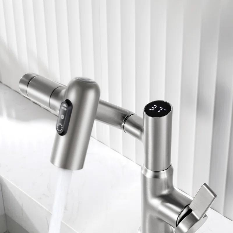 Lefton BF2204-0 Lefton Rotatable Single Hole Bathroom Faucet with Temperature Display BF2204