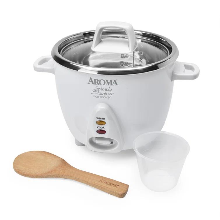Aroma AROMA® Select Stainless® Pot Style Rice Cooker, 3-Cup (Uncooked) / 6-Cup (Cooked), Stainless Steel Inner Pot