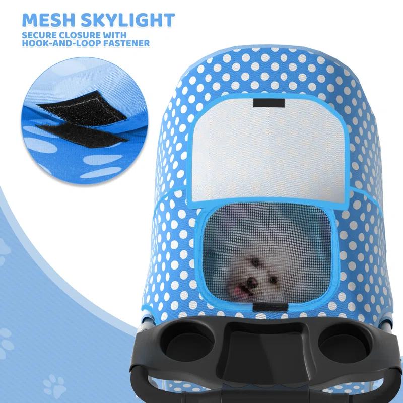 Magshion Foldable Pet Dog and Cat Stroller with Adjustable Canopy Storage Basket and Cup Holder for Small and Medium Pets