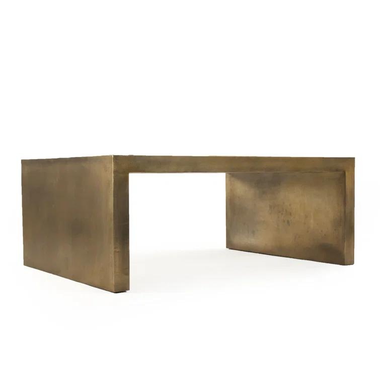 Distressed Gold Rectangular Metal Coffee Table with Storage