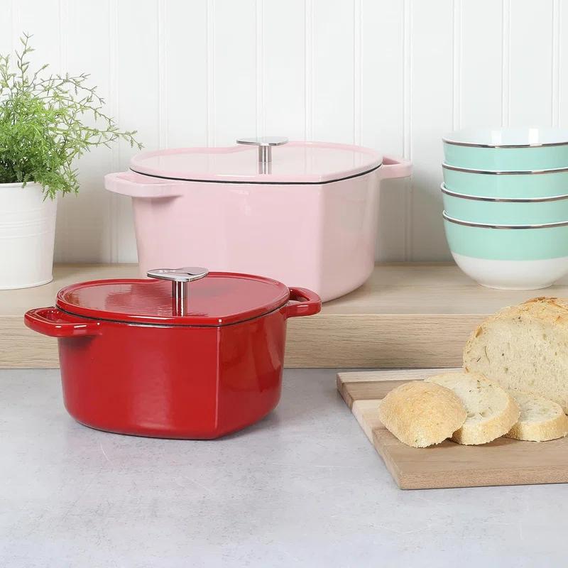 Martha Stewart Martha Stewart Heart Shape 2 QT Enamel Cast Iron Dutch Oven - Pink