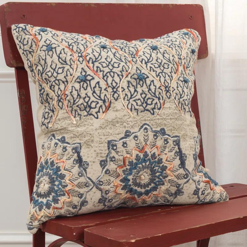 Rizzy Home Reclaimed Sari Silks Embroidered Cotton Throw Pillow