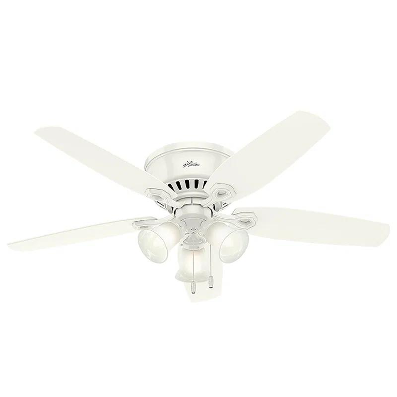 Builder Low Profile 52" 5 - Blade Flush Mount Ceiling Fan with Lights and Pull Chains