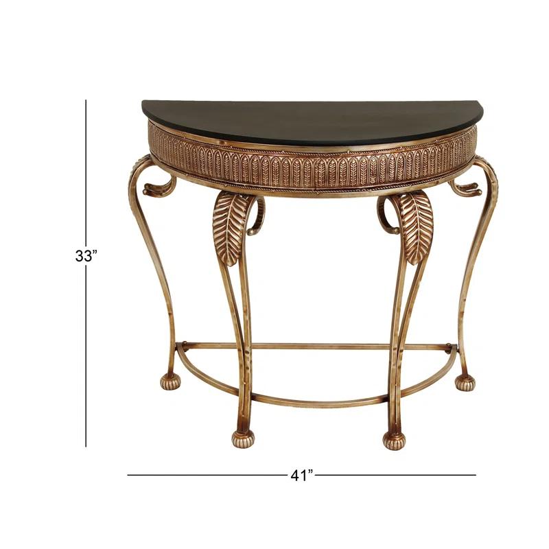 Alcott Hill® Allura Metal Embossed Leaf Console Table with Ornate Scroll Legs