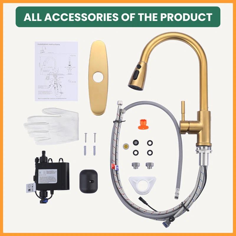 ARCORA AR7100301G-DC ARCORA Stainless Steel  Single Handle Pull-Down Sprayer Kitchen Faucet Set with Touchless Sensor