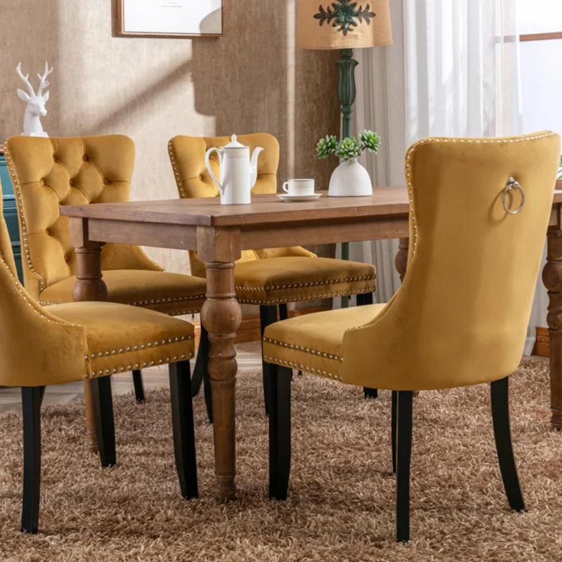Rosdorf Park Allena Tufted Velvet/Linen Wing Back Parsons Chair (Set of 2)