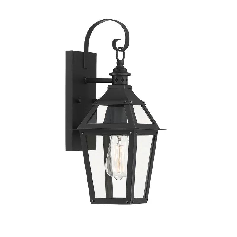 Jackson 1-Light Outdoor Wall Lantern in Matte Black with Gold Highlights