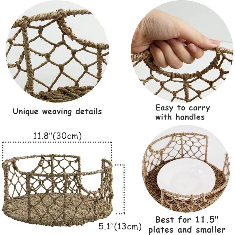 Bayou Breeze Set of 2: Stylish Natural Seagrass Plate Caddy Carriers