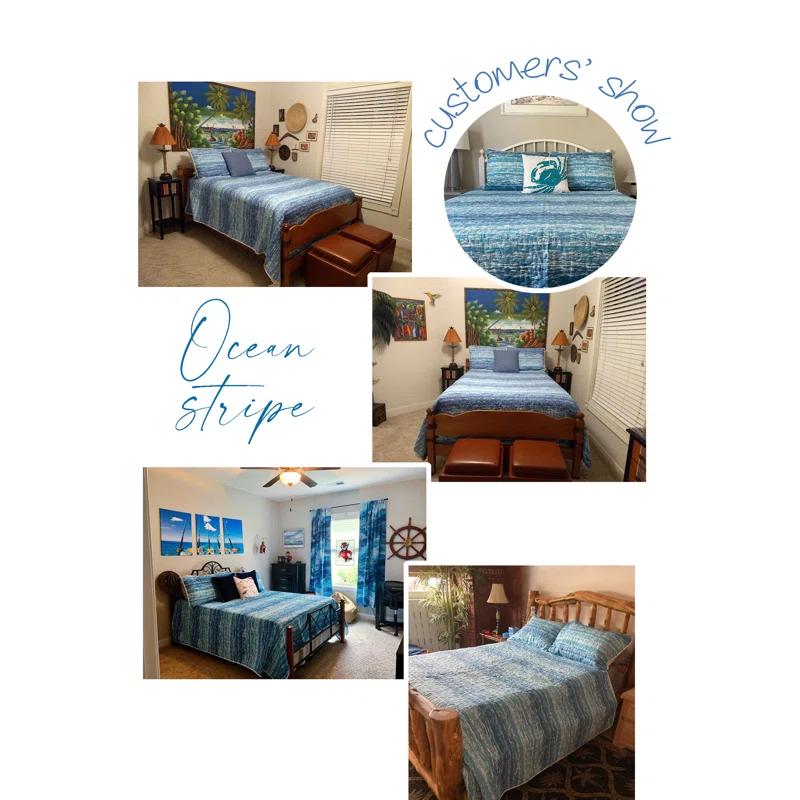 DESIGN STUDIO Ocean Stripe Blue All-Season Reversible Cotton Quilt Set