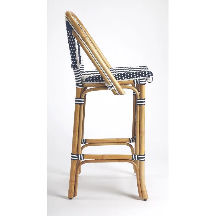 Butler Specialty Lila Stripe Rattan Bar Stool In Blue And White