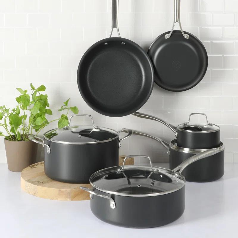 Martha Stewart Bosworth 10 Piece Hard Anodized Nonstick Aluminum Cookware Set - Black